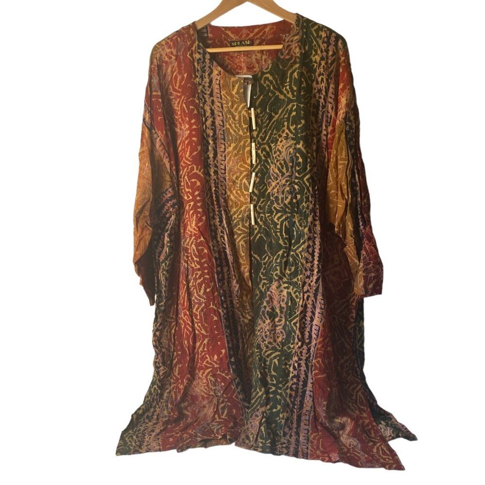 Splash Wearable Art batik kimono jacket set‎ red green boho resort size Plus 2XL